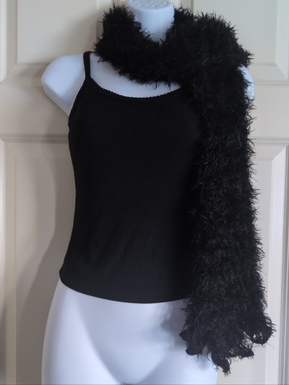 Black fuzzy eyelash skinny scarf